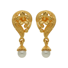 Gold Floral Design Earring With Drops